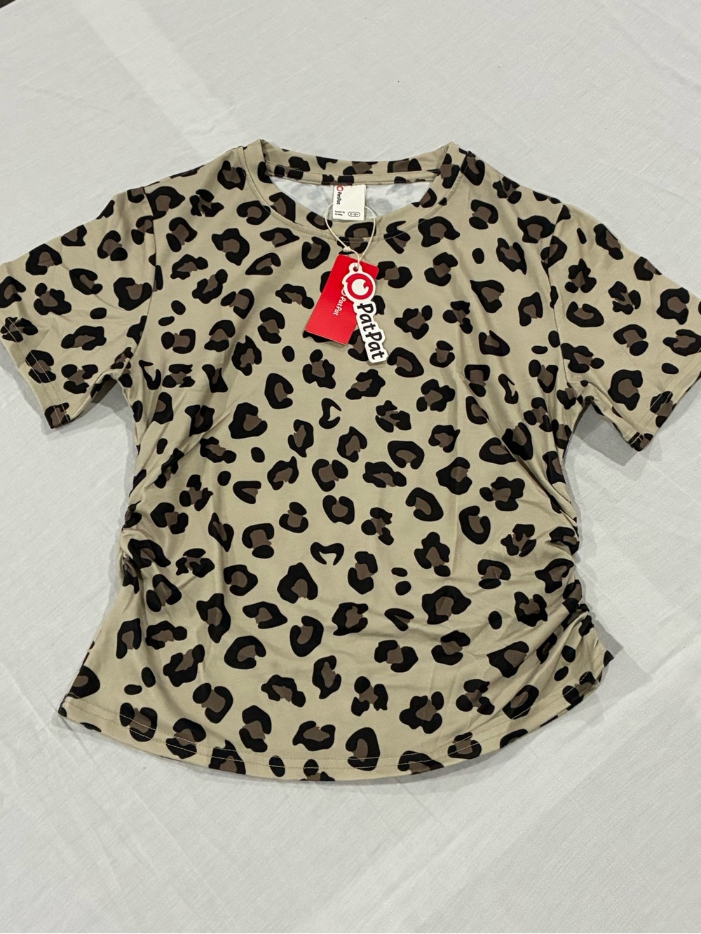 PatPat Girls Leopard Print Ruched T-Shirt